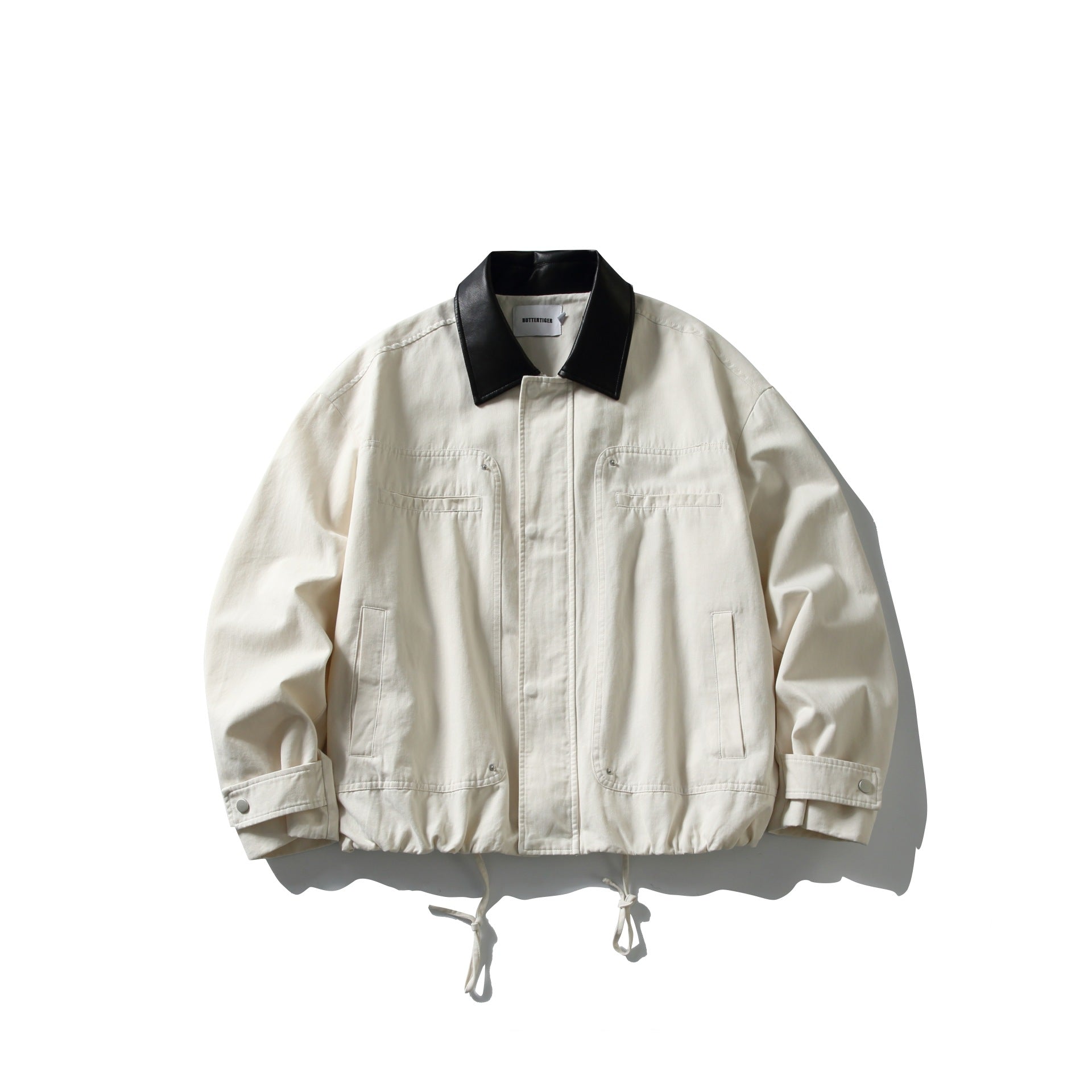 Men's field jacket in boxy cut with leather collar and drawstring Chichicherry
