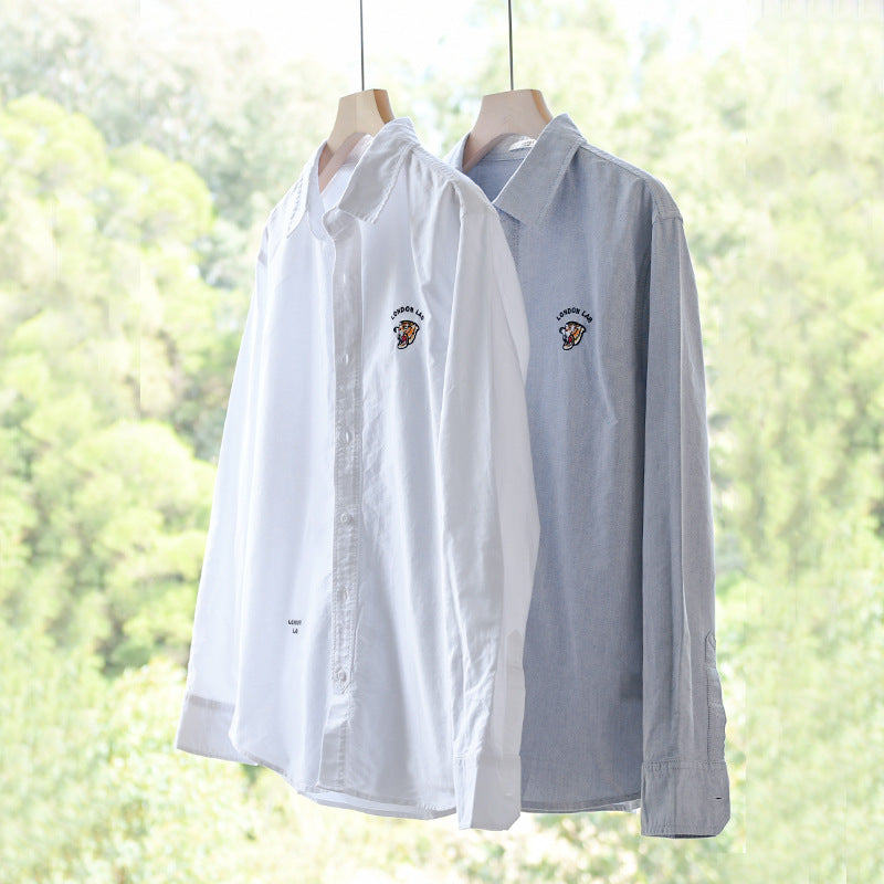 Men's Lightweight Cotton Overshirt in Layering Look with Logo Embroidery and Kent Collar Chichicherry