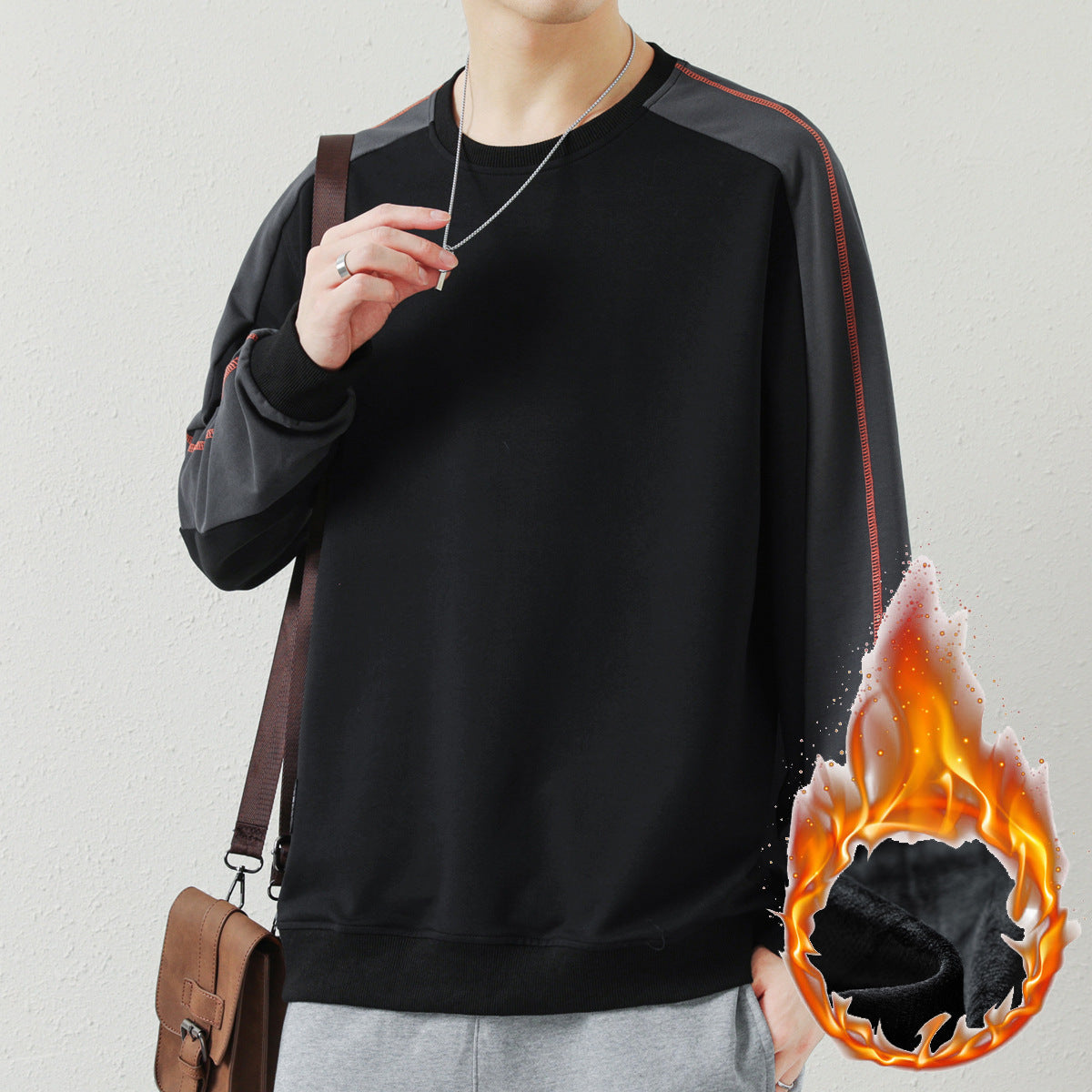Men's Oversized Sweatshirt with Contrasting Sleeves, Flat Seam Details and Ribbed Cuffs Chichicherry