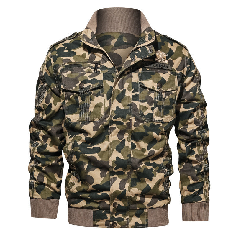 Men's Camouflage Field Blouson in Urban Military Style with Ribbed Cuffs and Multiple Pockets Chichicherry