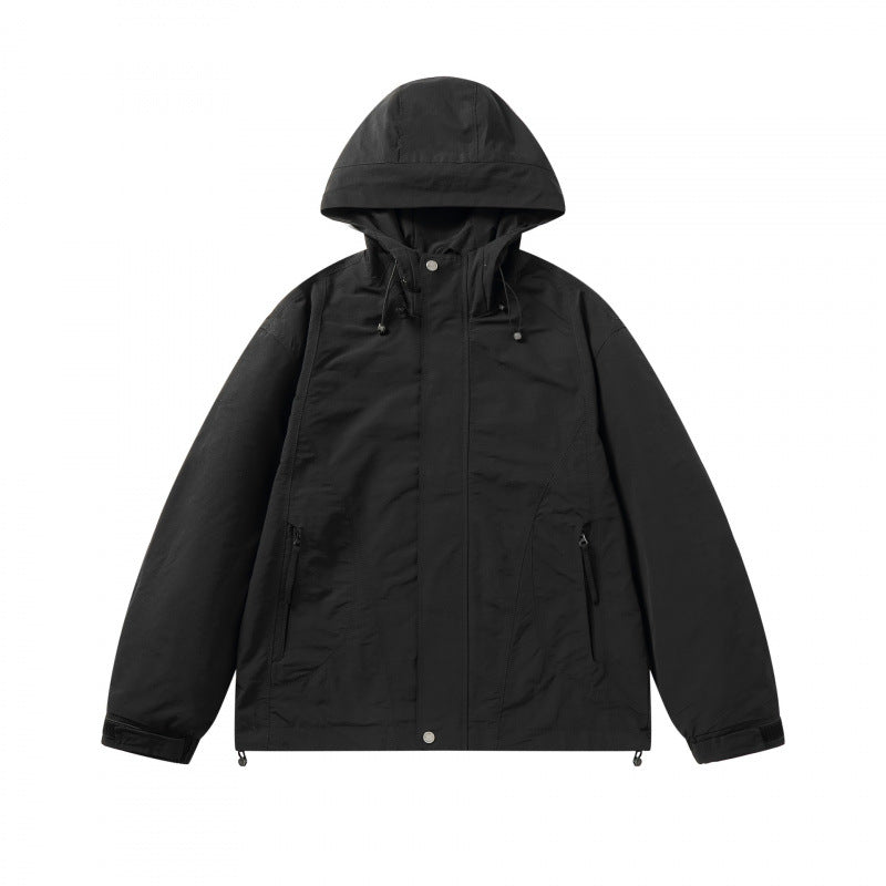 Unisex Short cut hoodie in technical outdoor style with drawstring, concealed front placket and adjustable cuffs Chichicherry