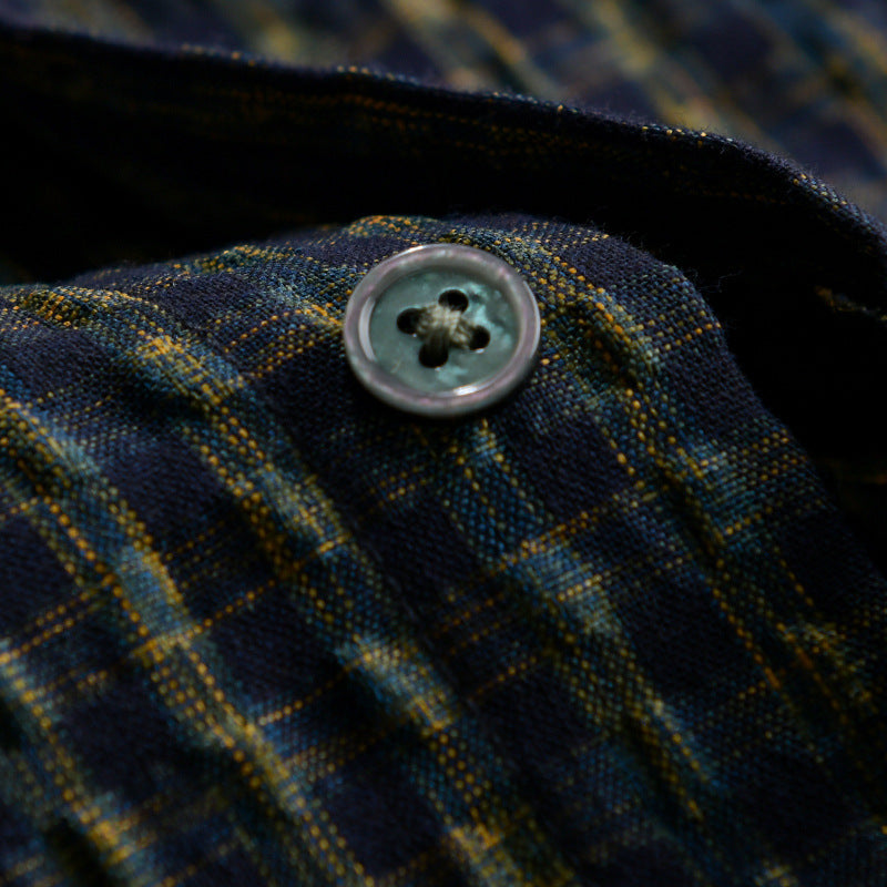 Women's Lightweight Crinkle Check Shirt in Overshirt Style with Watercolor Check and Relaxed Fit Chichicherry