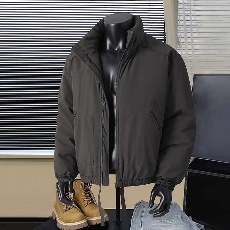 Men's thermal insulated short bomber jacket with stand-up collar and drawstring waistband Chichicherry