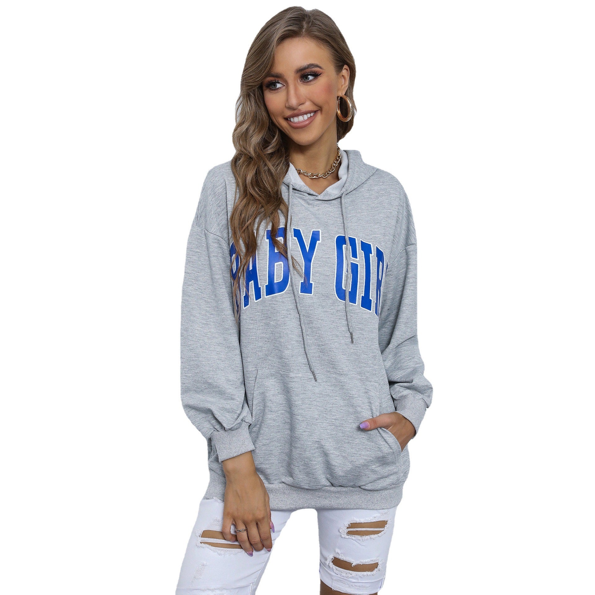 Women's hooded sweatshirt with statement print, kangaroo pocket and casual cut Chichicherry