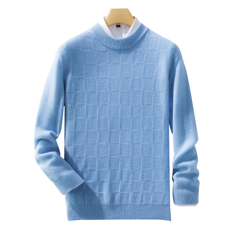Men's Fine Turtleneck Sweater with Subtle Square Structure in Cashmere Blend Chichicherry