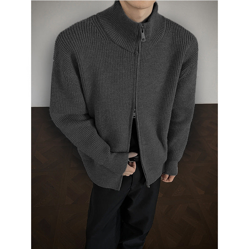 Unisex Grobstrick-Zipjacke mit Stehkragen und Zwei-Wege-Reißverschluss Chichicherry