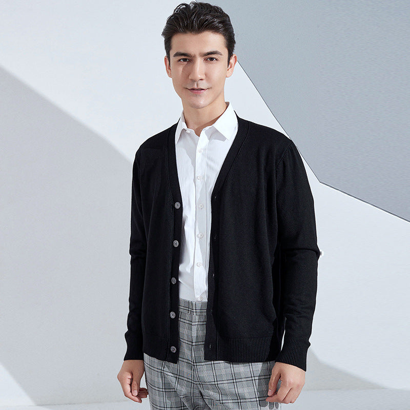 Men's Lightweight Fine Knit Cardigan with V-Neck and Business Silhouette Chichicherry