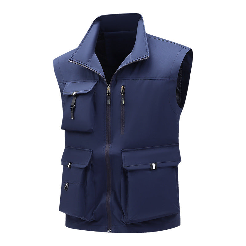 Men's Multifunctional Outdoor Utility Vest with Multiple Cargo Pockets and Stand Collar Chichicherry