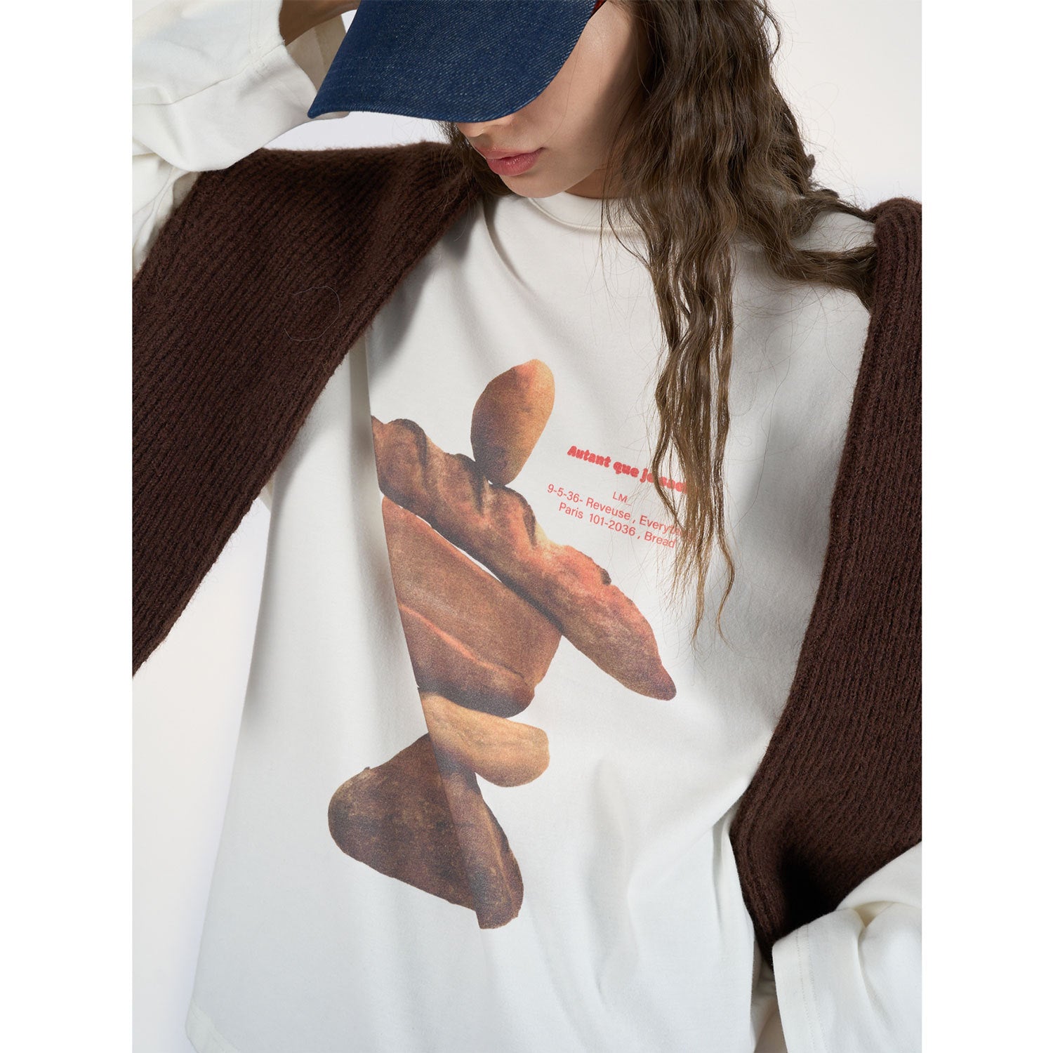 Women Oversized Long Sleeve Shirt with Artistic Stone Sculpture Print Chichicherry