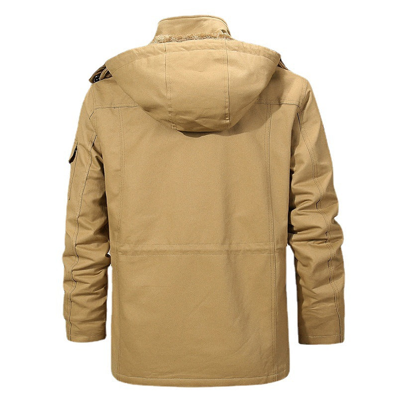 Men's canvas parka with teddy fleece lining, hood, and multifunctional pockets Chichicherry