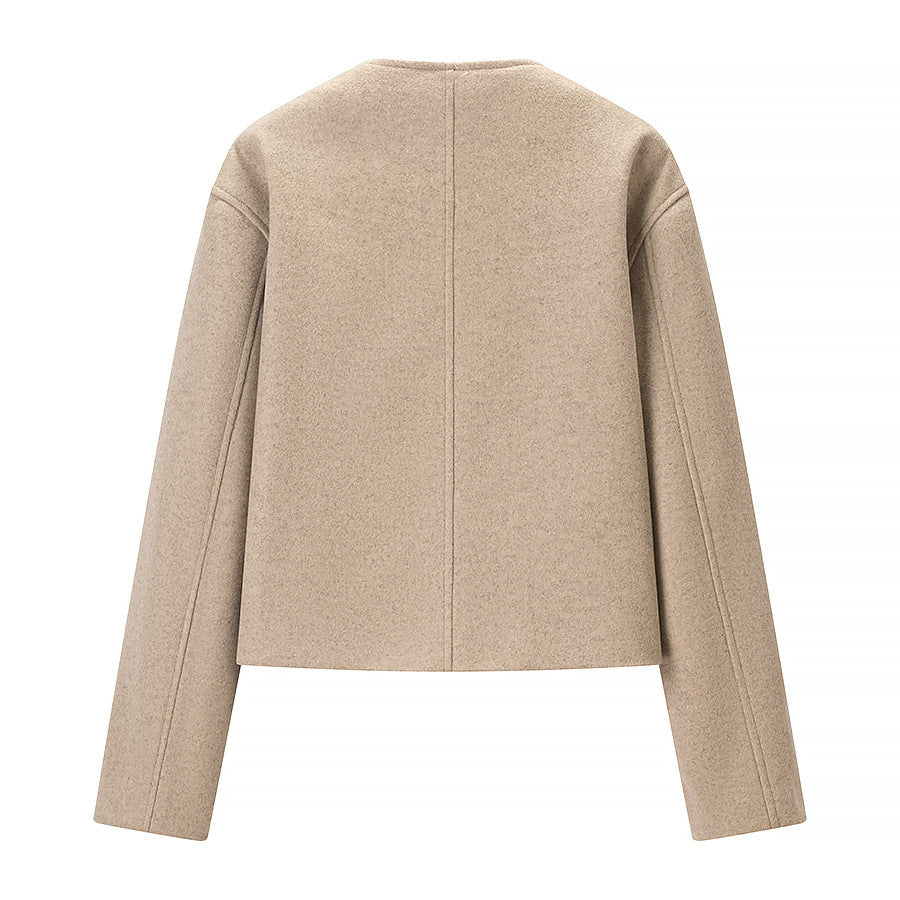 Women's Short Boxy Wool Blend Blazer with Asymmetric Button Placket Chichicherry