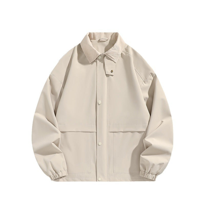 Men's Oversized Utility Jacket with Cord Collar and Snap Front Chichicherry