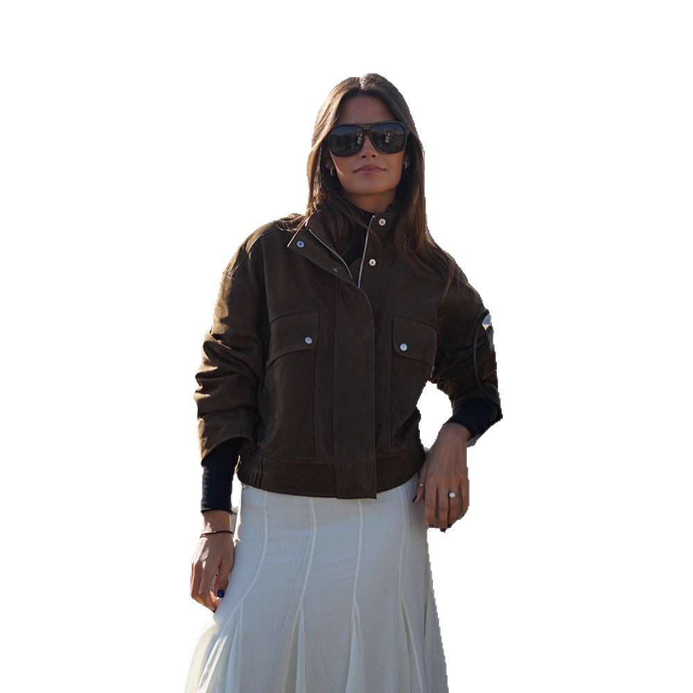 Women's short jacket made of suede leather with patch pockets Chichicherry
