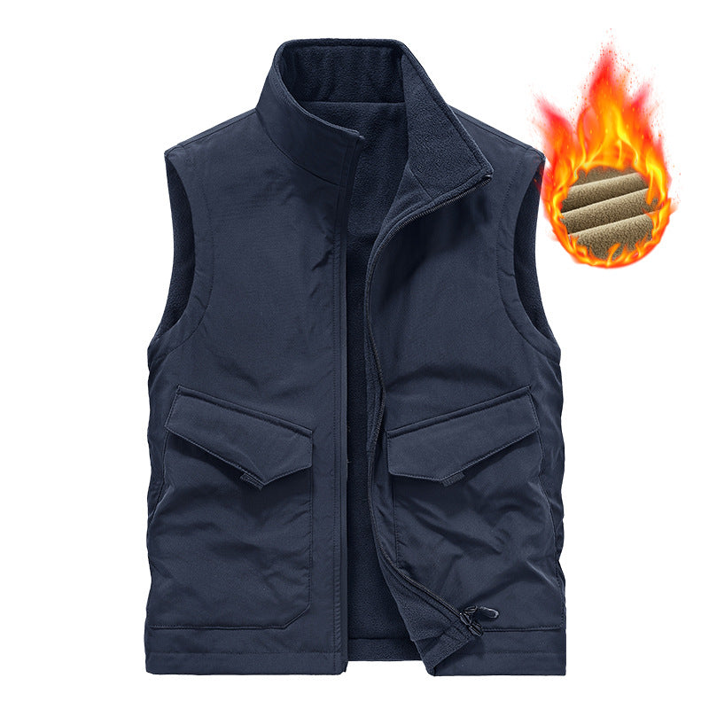 Men's Thermal Fleece Vest with Soft Teddy Fleece, Stand-Up Collar and Front Pockets Chichicherry