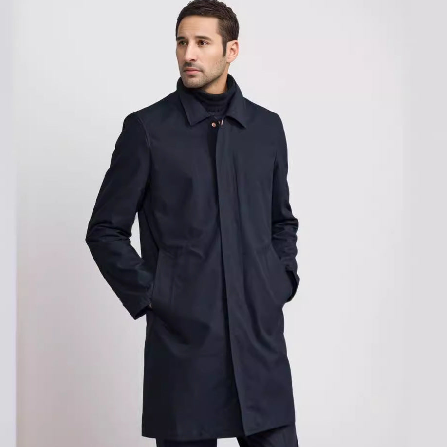 Men's Mid-Length Single-Breasted Coat with Concealed Button Placket and Tailored Silhouette Chichicherry