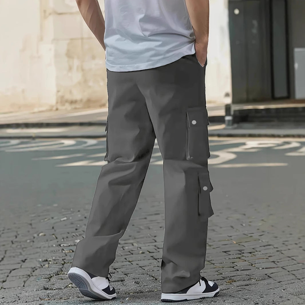 Men's Loose Fit Cargo Pants with Multiple Flap and Utility Pockets & Drawstring Waist Chichicherry