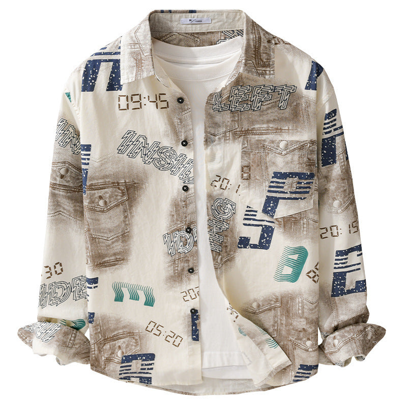 Men's Graphic Print Overshirt in Relaxed Fit with Chest Pockets Chichicherry