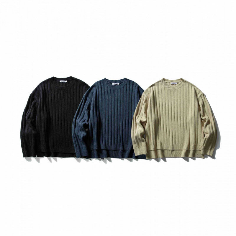 Unisex Grob Ribbed Oversize Knit Sweater with Round Neck and Extended Hem Chichicherry