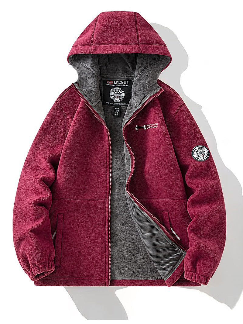 Women's fleece hooded jacket with warming microfleece inner side, full-length zipper and utility pockets Chichicherry