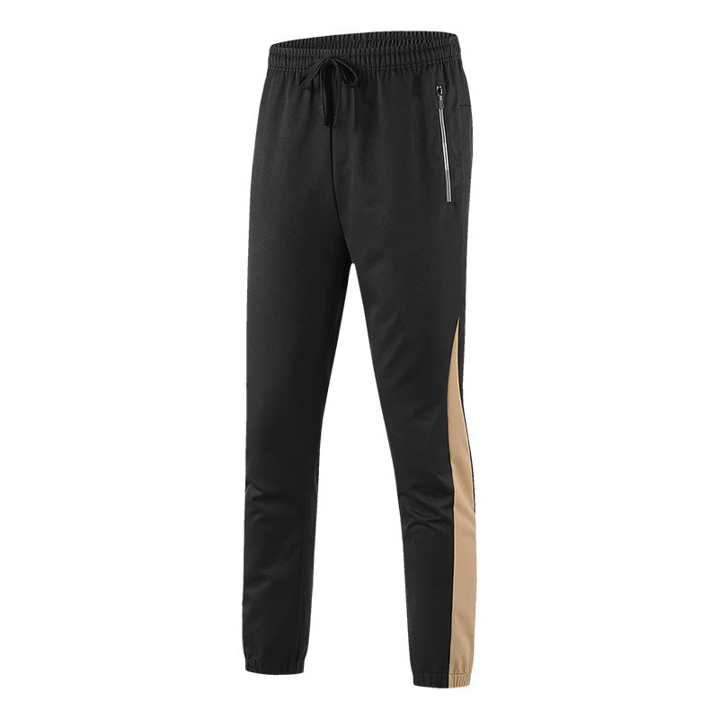 Men's Breathable Training Pants with Elastic Waistband, Zipper Pockets and Side Contrast Stripes Chichicherry
