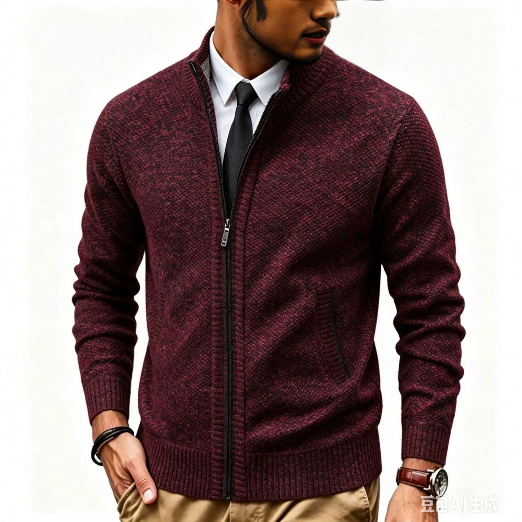 Men's structured knit cardigan with full zip and stand-up collar Chichicherry