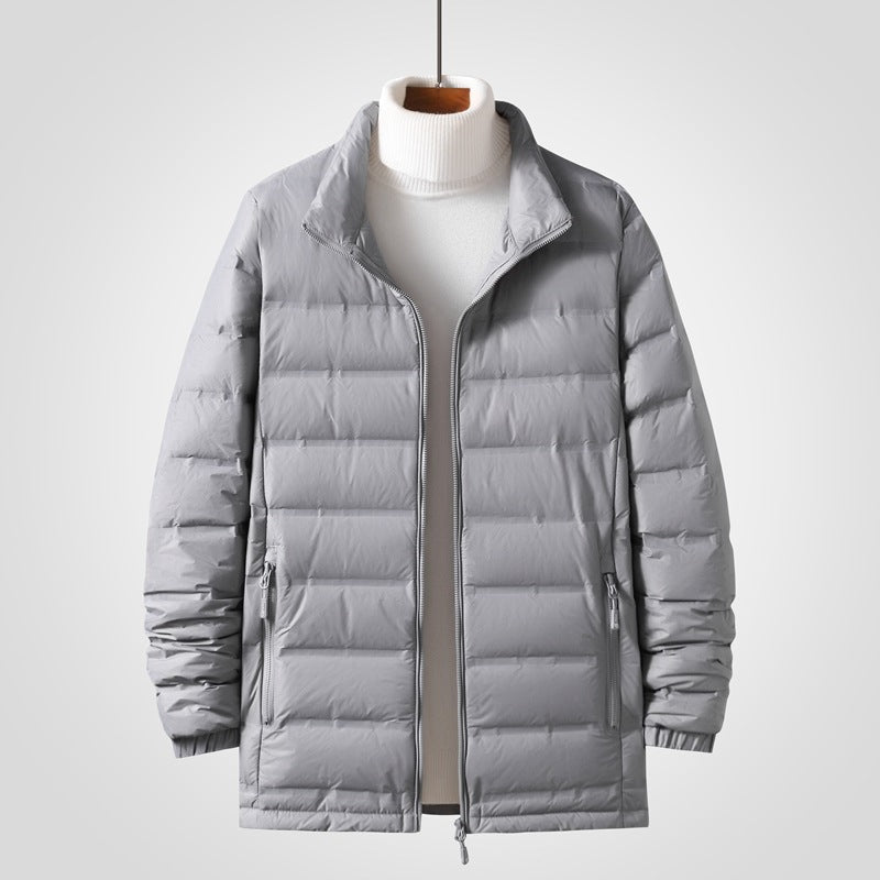 Men's Lightweight Thermal Quilted Coat with Stand-Up Collar, Two-Way Zipper and Concealed Side Pockets Chichicherry