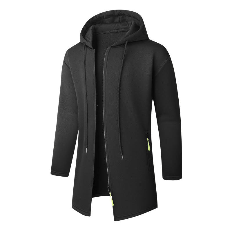 Men's Long Knit Coat with Hood, Continuous Zipper & Soft Fleece Lining Chichicherry