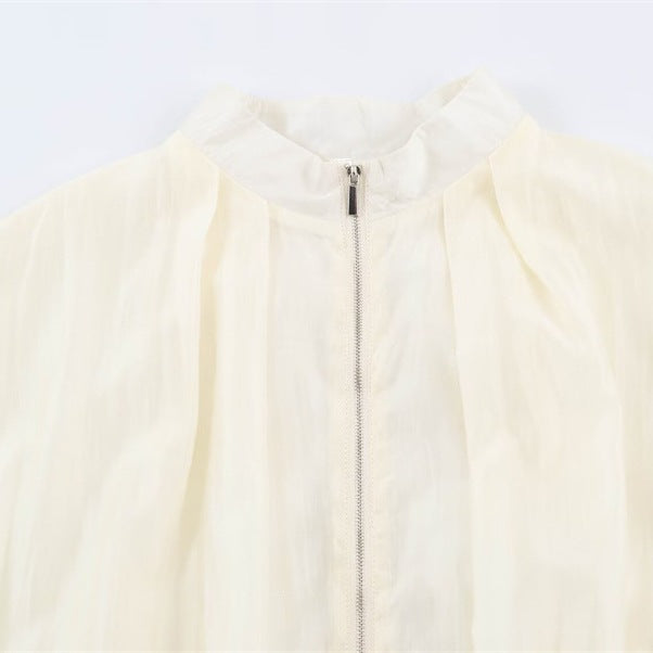Women's sheer oversized bomber jacket made of lightweight satin organza with balloon sleeves Chichicherry