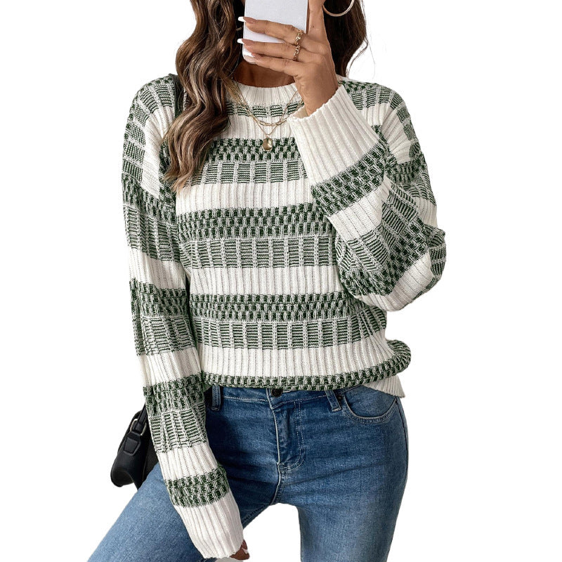 Women's Relaxed-Fit Ribbed Sweater with Drop-Shoulder and Wide Sleeves Chichicherry