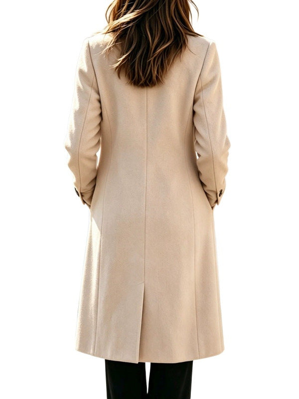 Women's Classic Double-Breasted Wool Blend Coat with Contoured Waist Chichicherry
