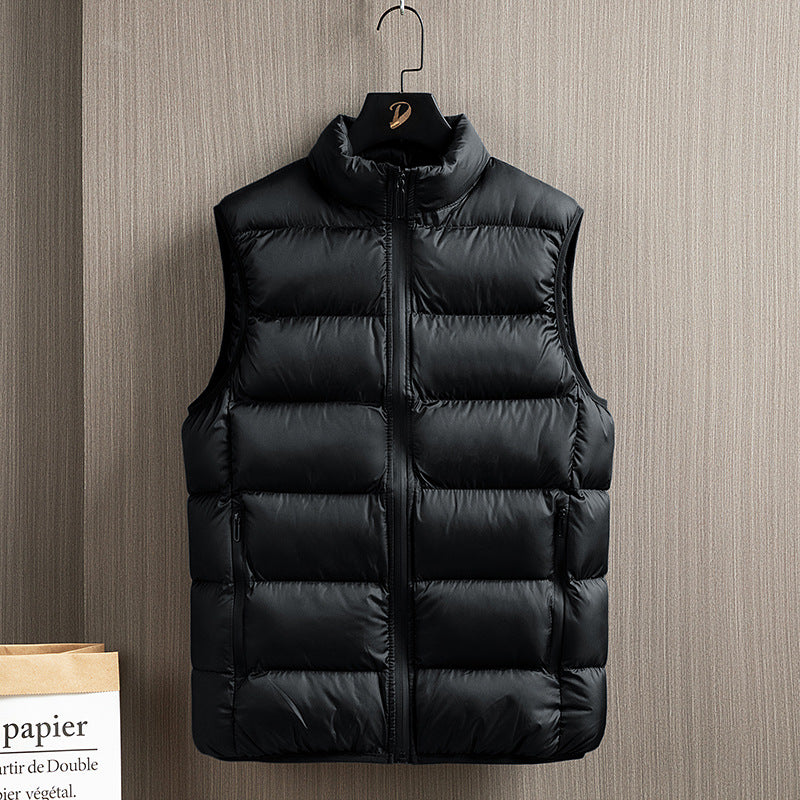 Men's Sleeveless Ultralight Quilted Insulation Vest with High Collar and Side Zipper Pockets Chichicherry