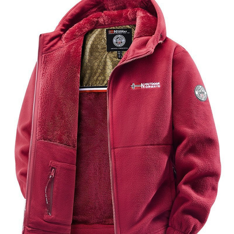 Men's Cozy Fleece Hoodie Jacket with Teddy Lining, Windproof and Zipper Pockets Chichicherry
