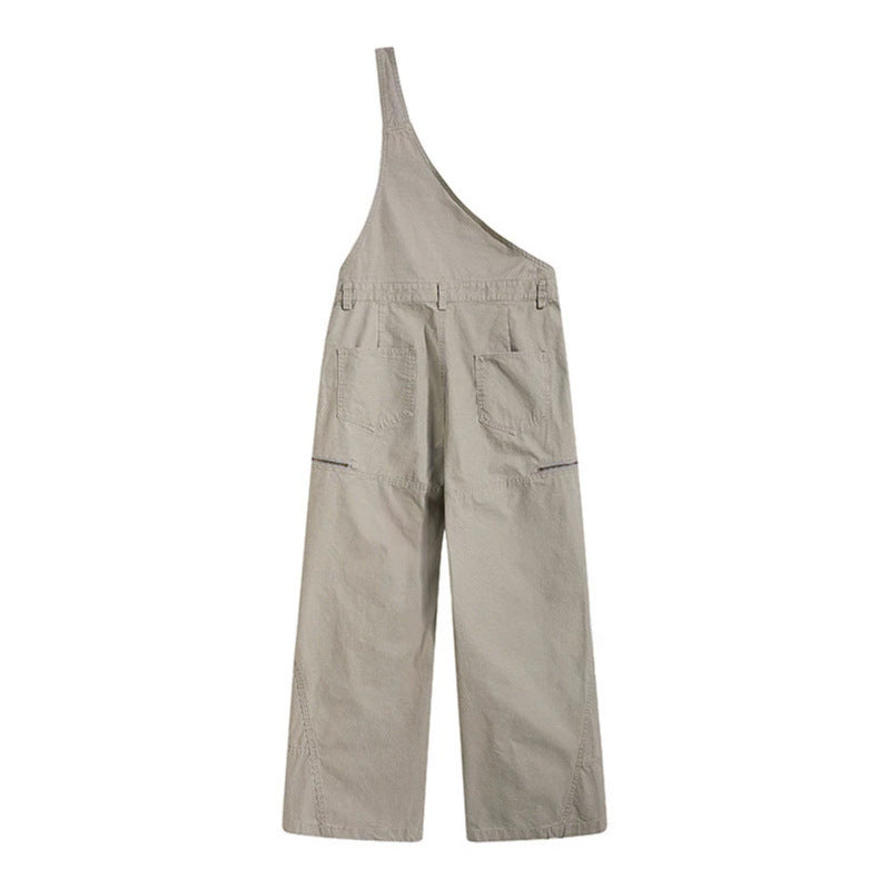 Women's Wide Dungarees with Asymmetric Strap and Multi-Pockets Chichicherry