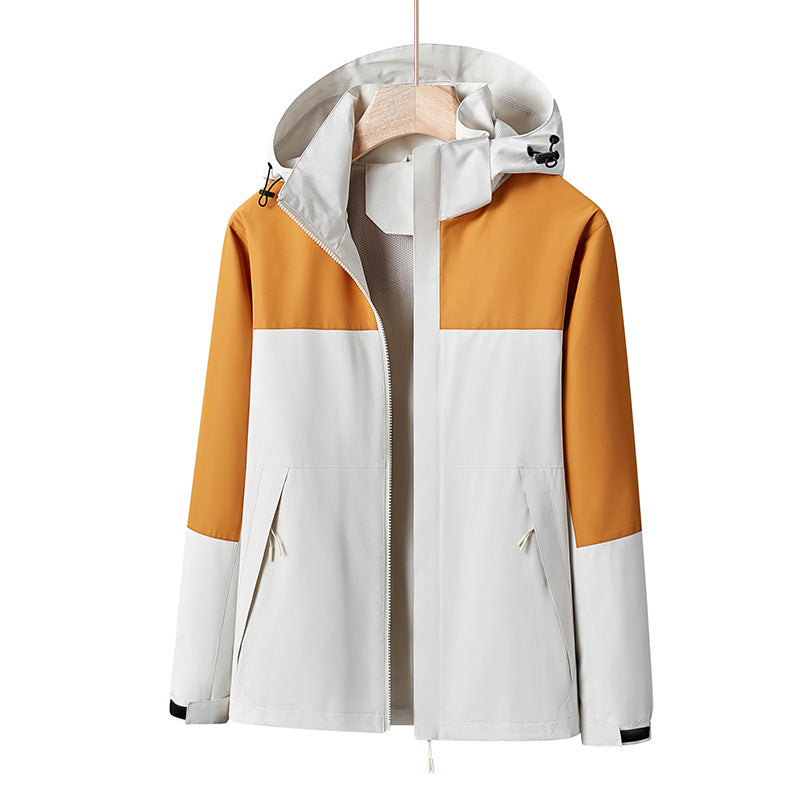 Men's Lightweight Windproof Softshell Rain Jacket with Hood and Contrast Trim Chichicherry