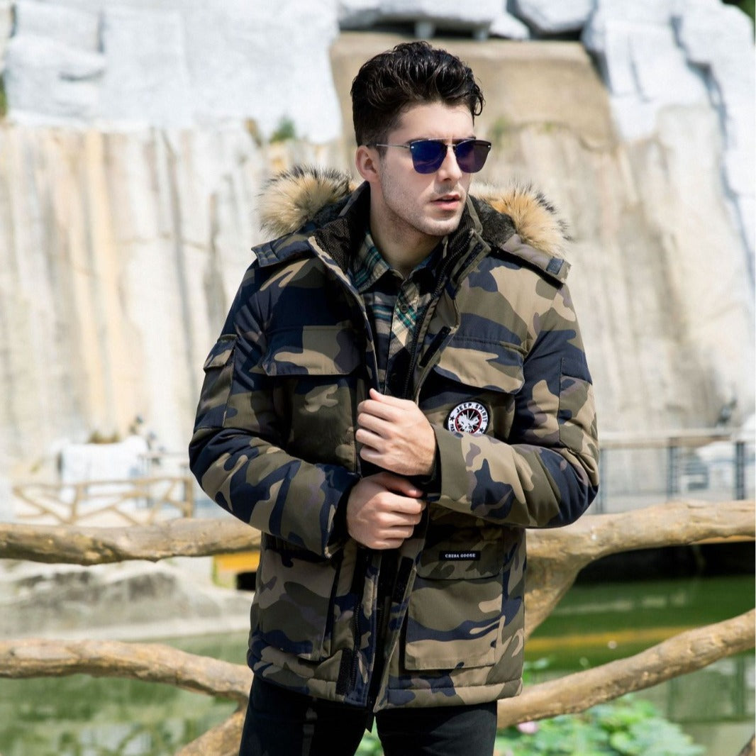 Men's insulated field parka with detachable faux fur collar and multiple pockets Chichicherry