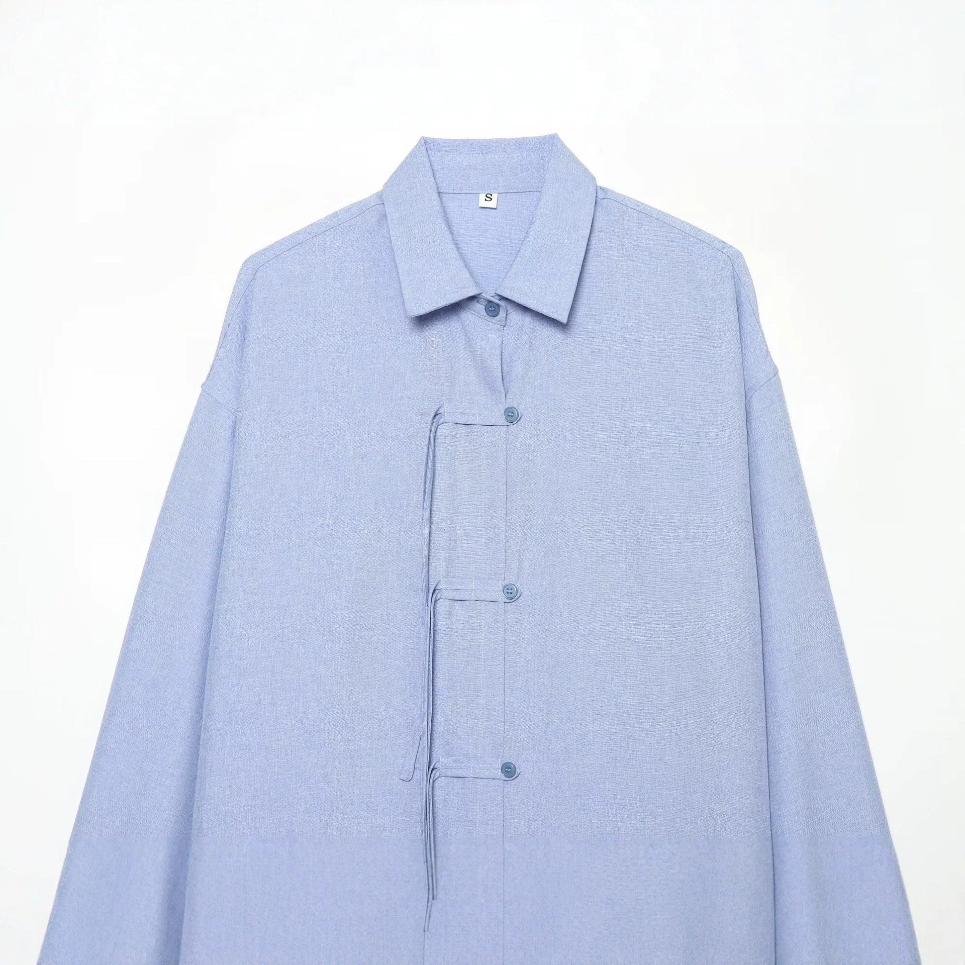 Women Oversize Shirt Jacket with Drawstring, Decorative Knot Closure and Shirt Collar Chichicherry