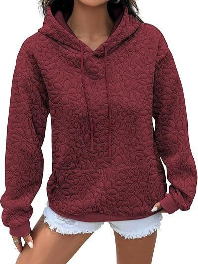 Women's Quilted Hoodie with Floral Embossed Quilted Texture Chichicherry