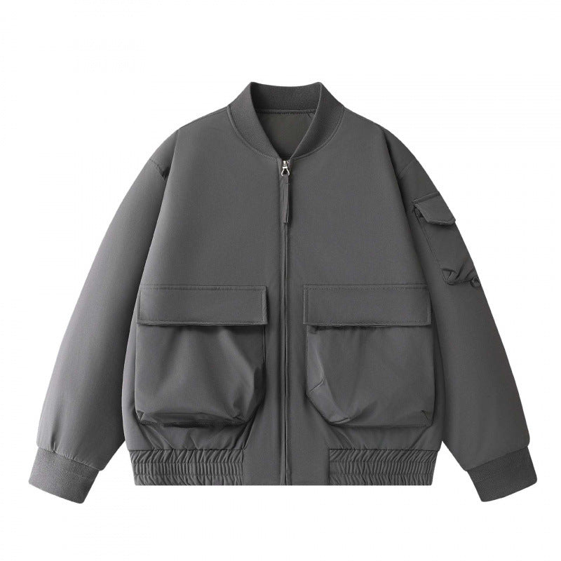 Unisex Short-Cut Utility Bomber Jacket with Large Front Pockets and Sleeve Organizer Chichicherry