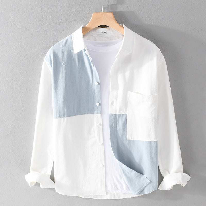 Men's shirt in color block look made of lightweight cotton blend with Kent collar Chichicherry