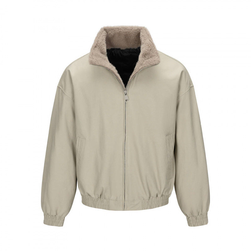 Men's Boxy Bomber Jacket with Teddy Lining and High Stand Collar Chichicherry
