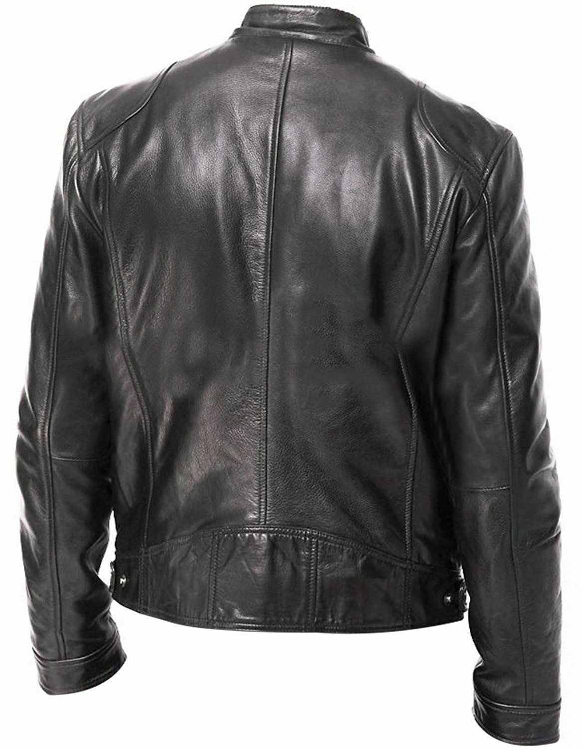 Men's Vegan Leather Blouson with Stand-up Collar