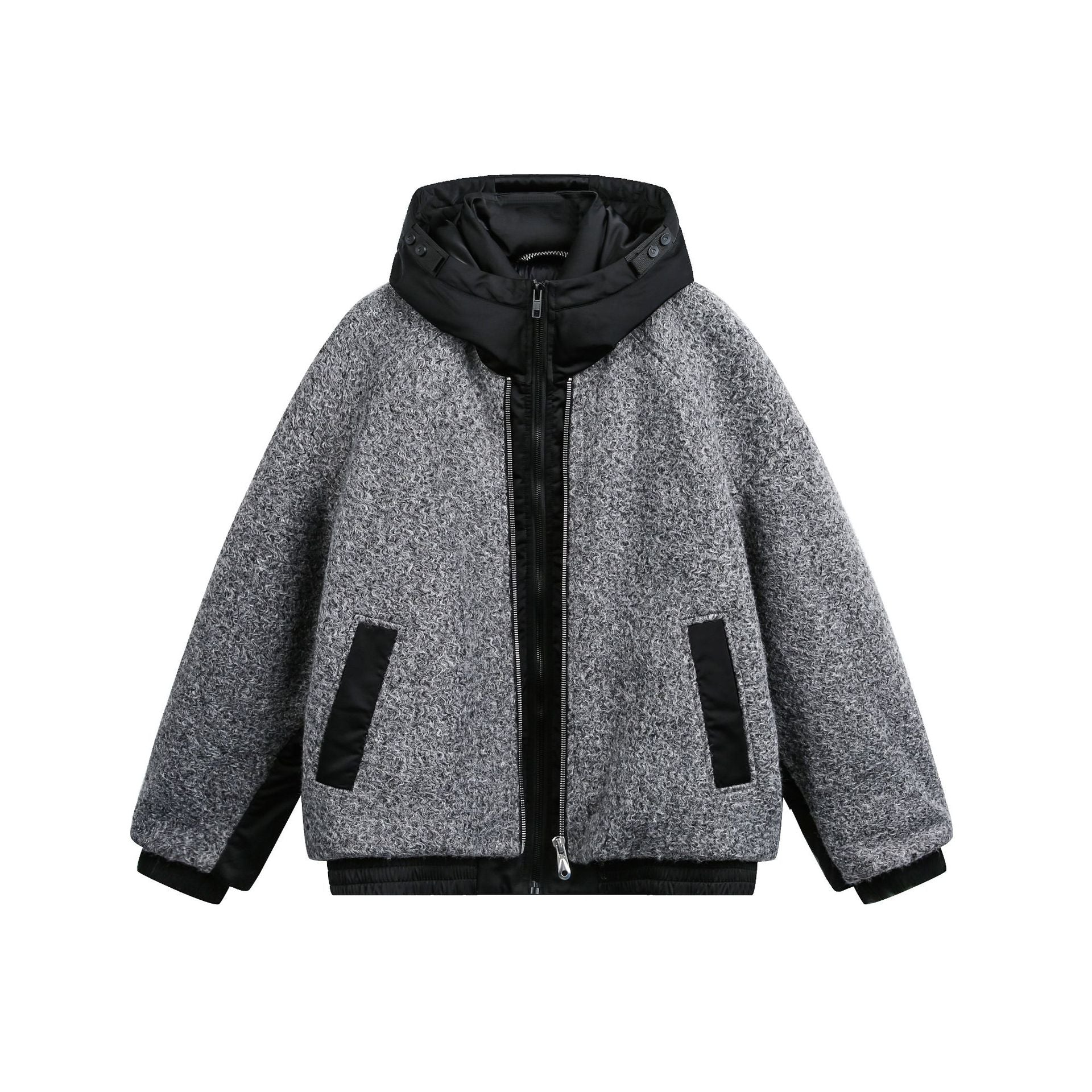 Women's Oversize Wool Blend Bomber Jacket with Quilted Hood Chichicherry