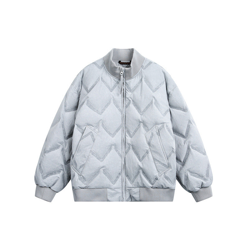 Men's Oversized Quilted Jacket with Ribbed Collar and Zigzag Stitching Chichicherry