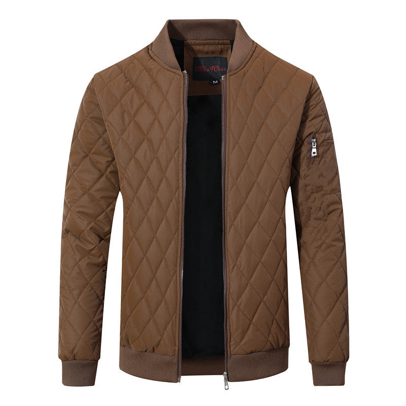 Men's Quilted Bomber Jacket with Diamond Pattern and Arm Pocket Chichicherry