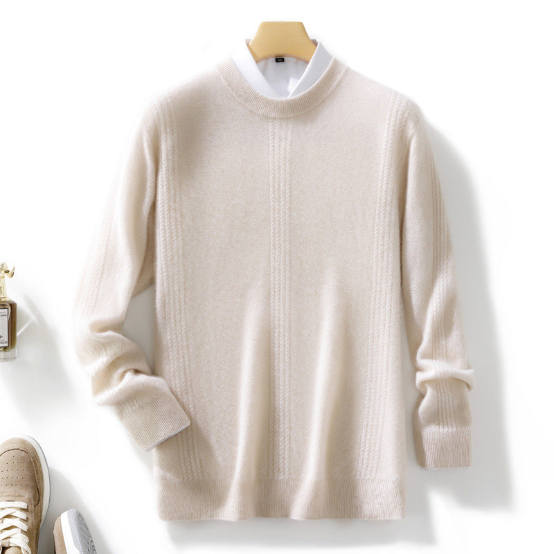 Men's round neck sweater made of cashmere look with vertical cable lace structure and ribbed hem Chichicherry