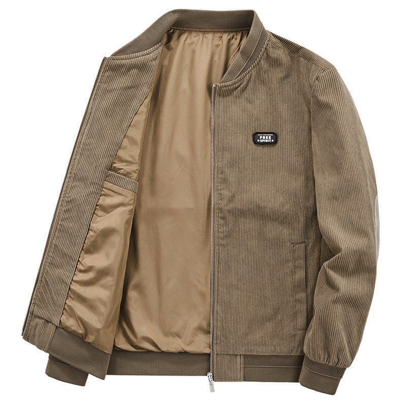 Men's cord flight jacket with satin lining, ribbed cuffs, and concealed inner pockets Chichicherry
