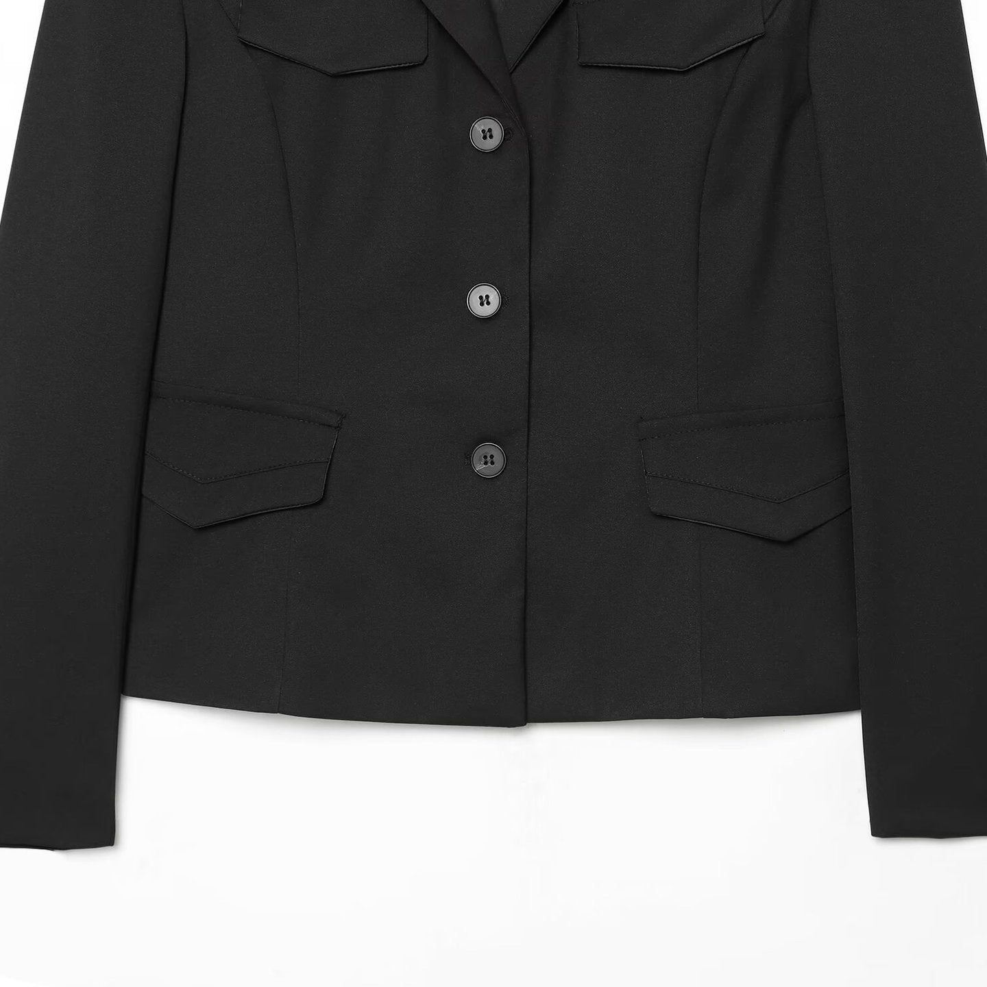 Women's Cropped Military-inspired Short Blazer with Shoulder Pads and Flap Pockets Chichicherry