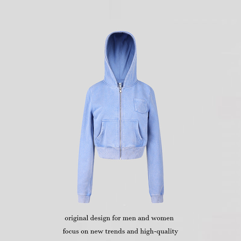 Women's cropped hooded sweatshirt jacket with full zipper in boxy cut and chest pocket Chichicherry