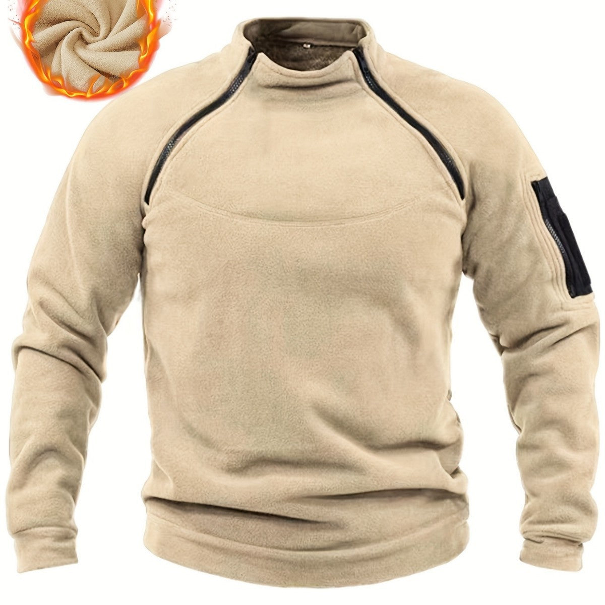 Men's Thermal Fleece Pullover with Shoulder Zippers & Arm Pocket Chichicherry