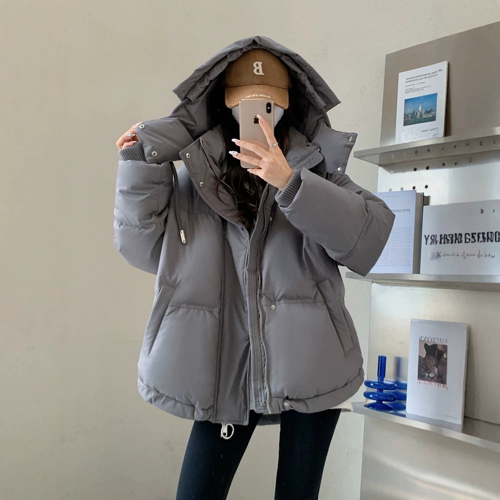 Women’s oversized quilted short jacket with hood, windproof lining and oversized collar Chichicherry